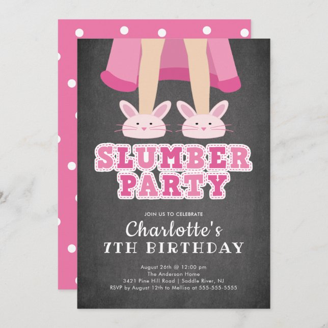 Chalkboard Slumber Pajama Birthday Invitation (Front/Back)