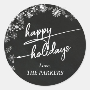 Chalkboard Snowflake  Happy Holidays  Classic Round Sticker