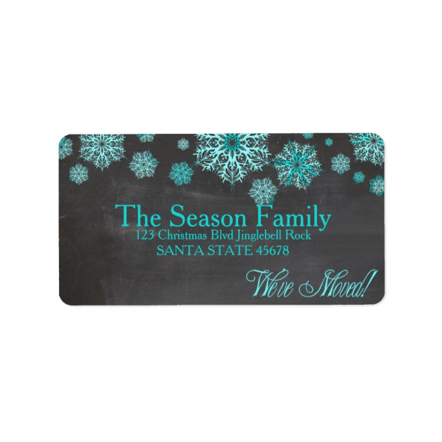 Chalkboard snowflake "we've moved" Christmas label (Front)