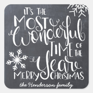 Chalkboard Snowflake Wonderful Merry Christmas Square Sticker