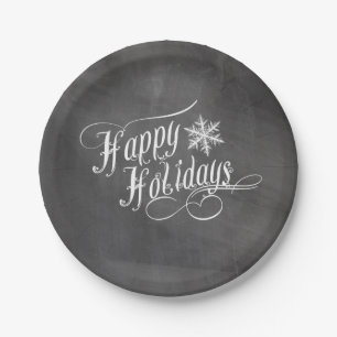 Chalkboard Snowflakes Happy Holidays Paper Plate