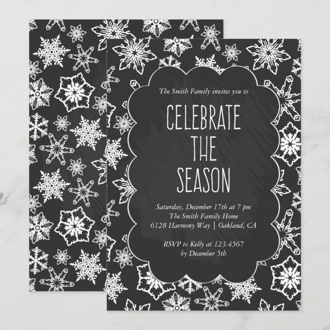Chalkboard Snowflakes Holiday Party Invitation (Front/Back)