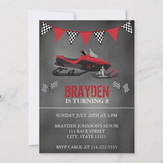 Chalkboard Snowmobile Birthday Invitation (Front)