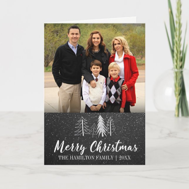 Chalkboard Snowy Trees Folded Photo Card (Front)