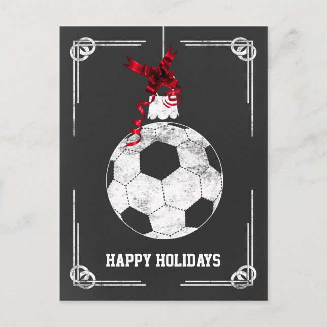 chalkboard soccer player Christmas Cards (Front)