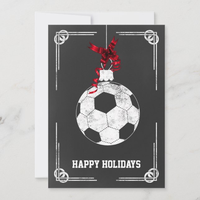 chalkboard soccer player Christmas Cards (Front)