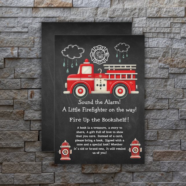 Chalkboard Sound the Alarm! Firetruck Baby Shower Enclosure Card (Creator Uploaded)