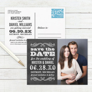 Chalkboard Split Photo Save the Date Announcement Postcard