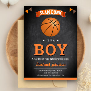 Chalkboard Sports Boy Basketball Baby Shower Invitation