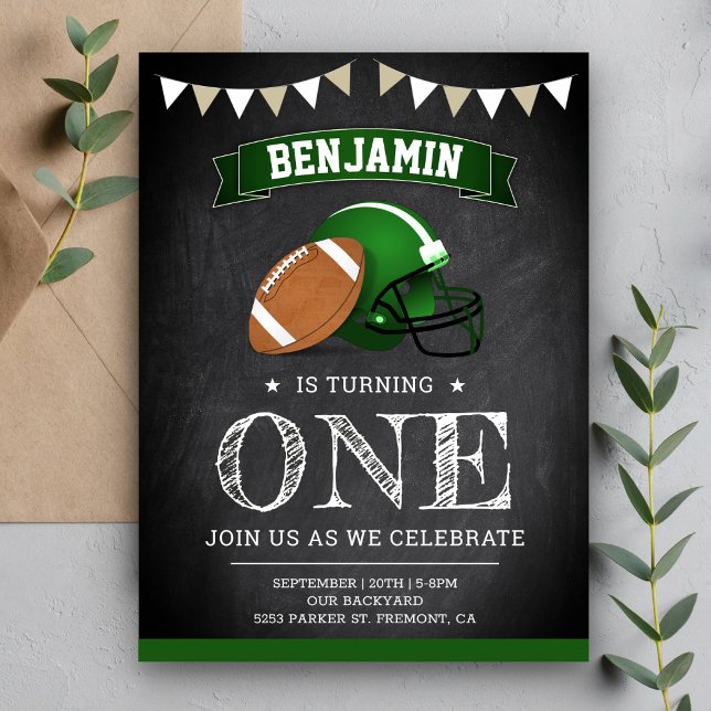 Chalkboard Sports Football 1st Birthday Party Invitation Postcard (Creator Uploaded)