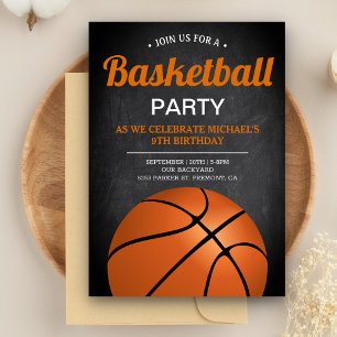 Chalkboard Sports Kids Basketball Birthday Party Invitation