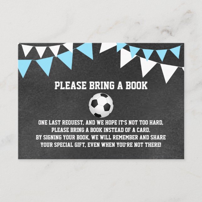 Chalkboard Sports SOCCER Bring a BOOK baby shower Enclosure Card (Front)