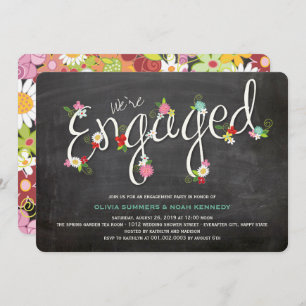 Chalkboard Spring Flowers Chic Engagement Party Invitation