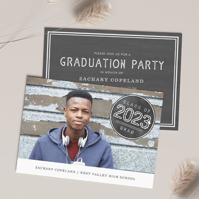 Chalkboard Stamp Photo Graduation Party Invitation (Creator Uploaded)