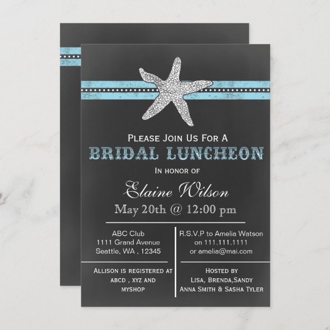chalkboard starfish beach Bridal shower Invite (Front/Back)