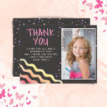 Chalkboard Stars Girl Birthday Photo Thank you Postcard<br><div class="desc">Chalkboard Stars Girl Birthday Photo Thank you Postcard. Cute birthday thank you card with a photo and thank you note for your friends and family. Upload your photo and personalise the card with your child`s name. The card has colourful stars and waves on the front and the backside on a...</div>