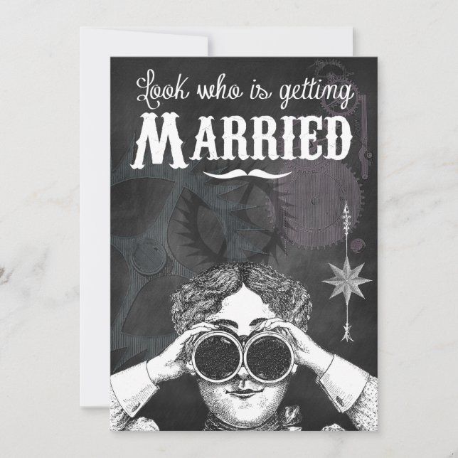 Chalkboard Steampunk Wedding Invitation (Front)