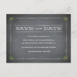 Chalkboard Stencil Yellow Save the Date Announcement Postcard