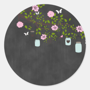 Chalkboard Sticker with Pink Flowers and Mason Jar