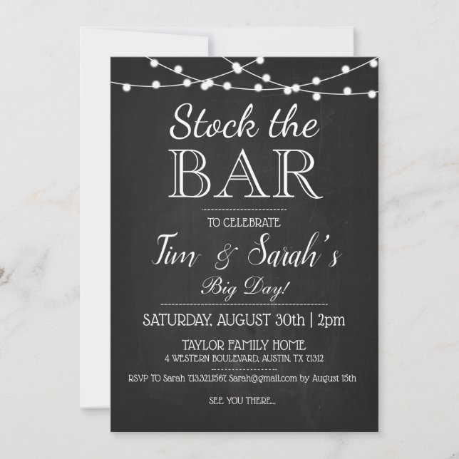 Chalkboard Stock The Bar Custom Engagement Party Invitation (Front)
