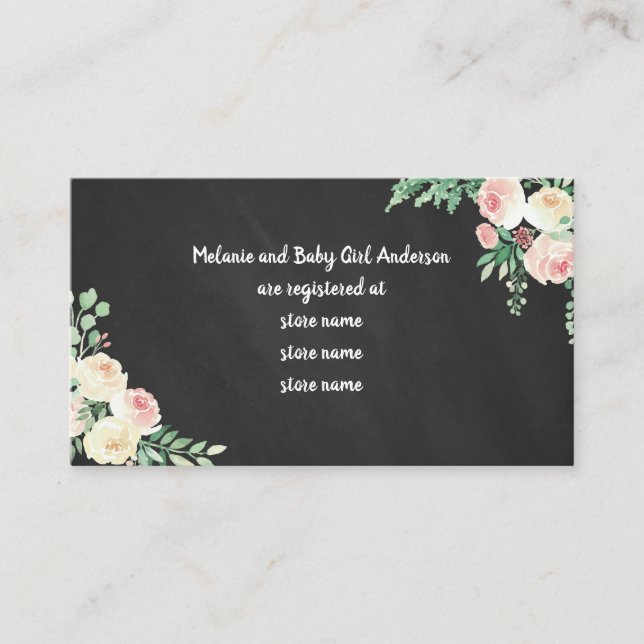 Chalkboard string light baby shower gift registry enclosure card (Front)