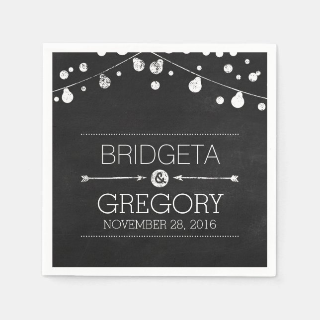 Chalkboard String Lights Rustic Wedding Napkin (Front)