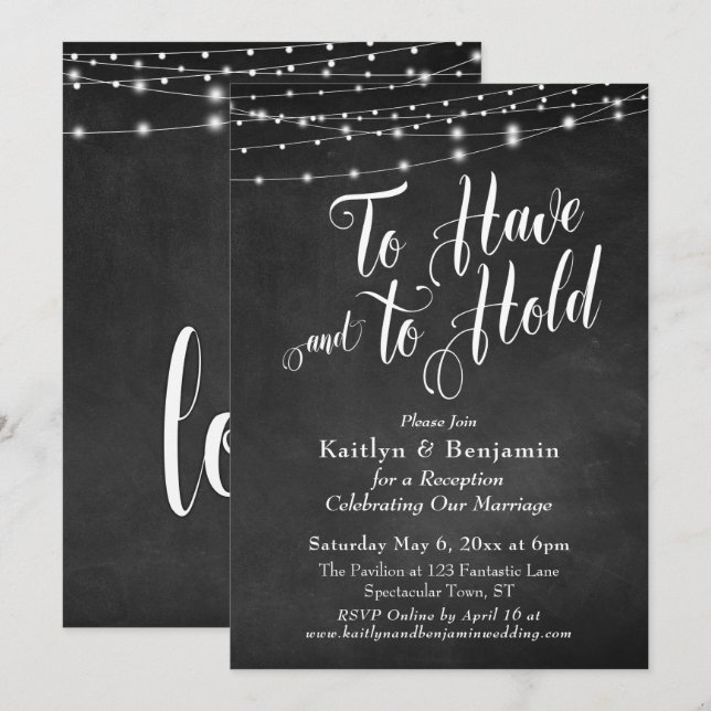 Chalkboard String Lights To Have and To Hold Invitation (Front/Back)