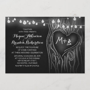 chalkboard string lights tree romantic wedding invitation