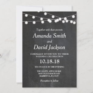 Chalkboard String Lights Wedding Invitation
