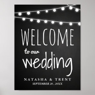 Chalkboard String Of Lights Welcome Wedding Sign