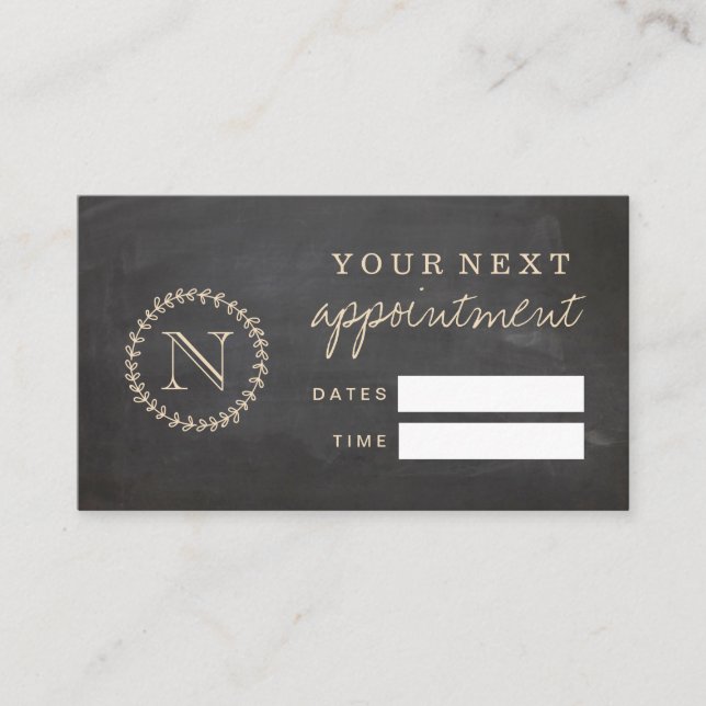 Chalkboard Style Elegant Monogram Appointment Card (Front)