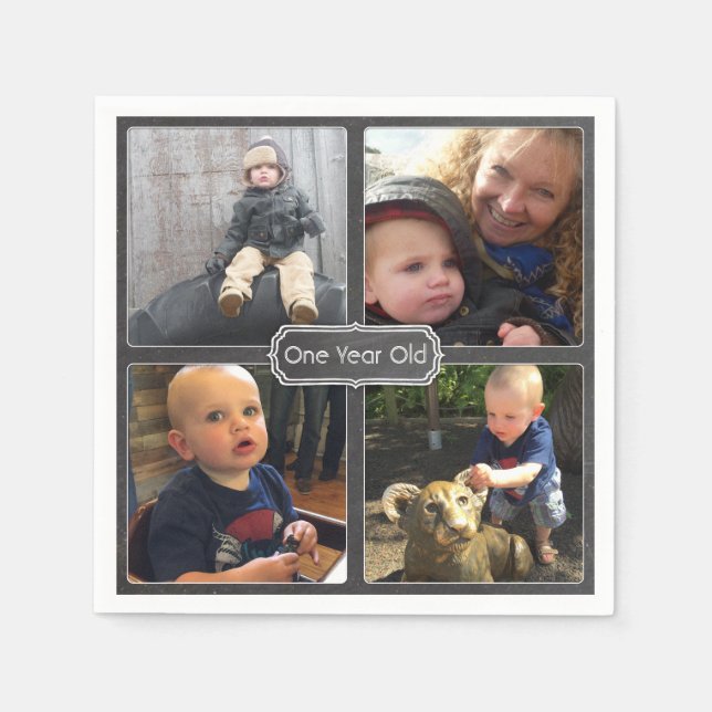Chalkboard Style Photo Collage for Birthday Party Napkin (Front)