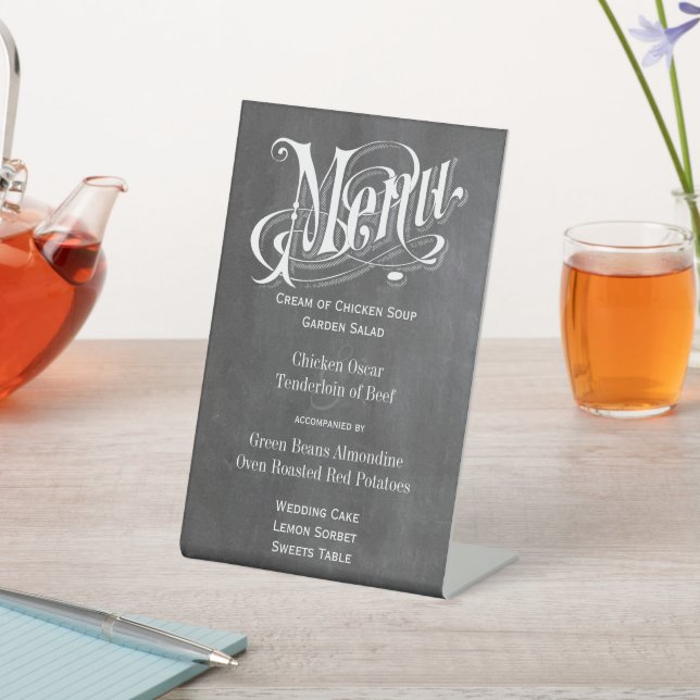 Chalkboard Style Retro Typography Menu Pedestal Sign (In SItu)