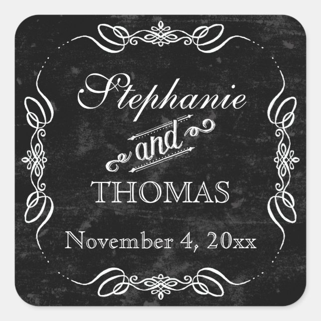 Chalkboard Style Rustic Swirl Favour Gift Tag Seal (Front)