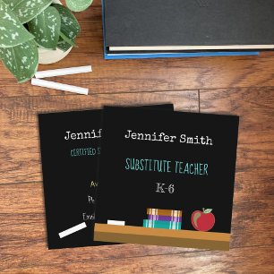 Chalkboard Substitute Teacher Square Business Card
