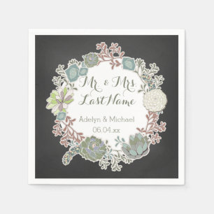 Chalkboard Succulent Wreath Wedding Paper Napkins
