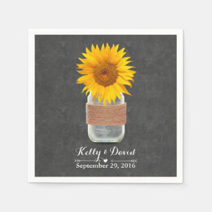 Chalkboard Sunflower & Mason Jar Rustic Wedding Napkin