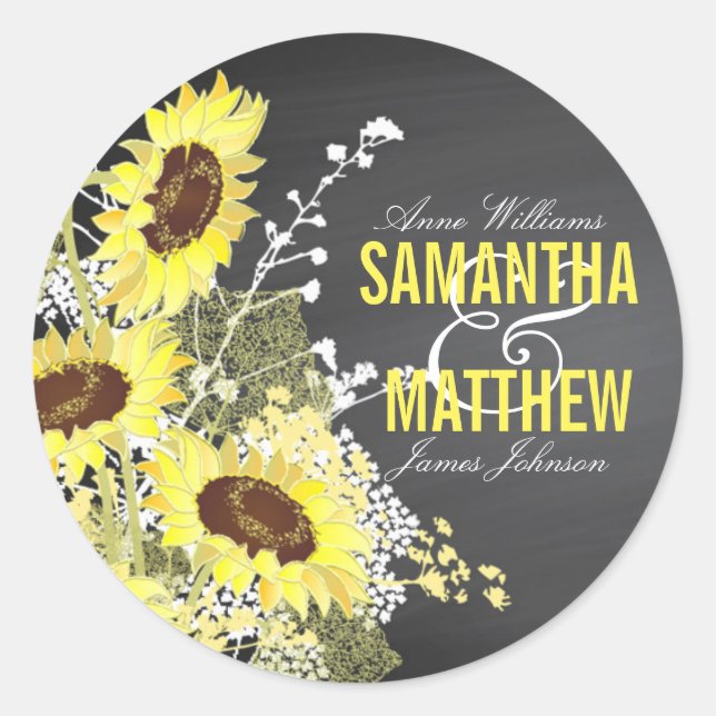 Chalkboard Sunflower Rustic Wedding Gift Label (Front)