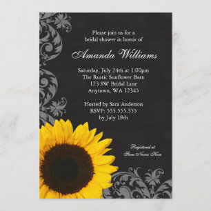 Chalkboard Sunflower Swirls Bridal Shower Invitation