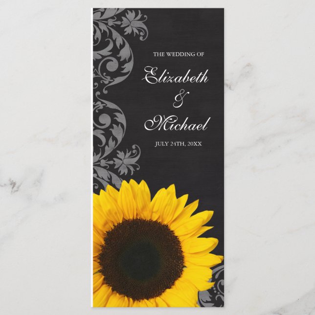 Chalkboard Sunflower Swirls Wedding Program Programme (Front)