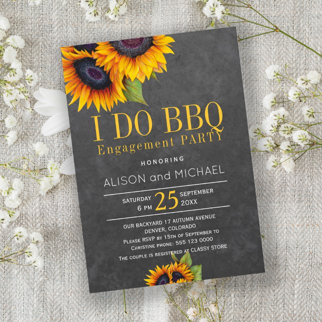 Chalkboard sunflowers engagement i do bbq party invitation (Creator Uploaded)