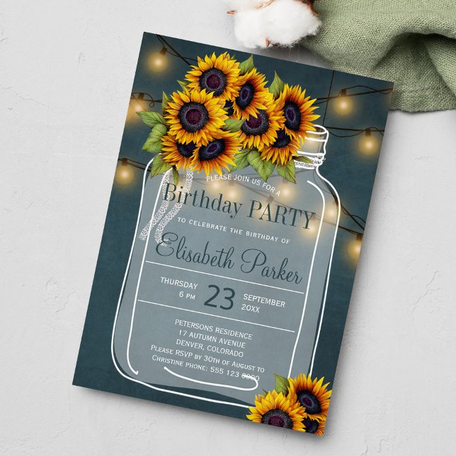 Chalkboard sunflowers mason jar birthday party invitation (Creator Uploaded)