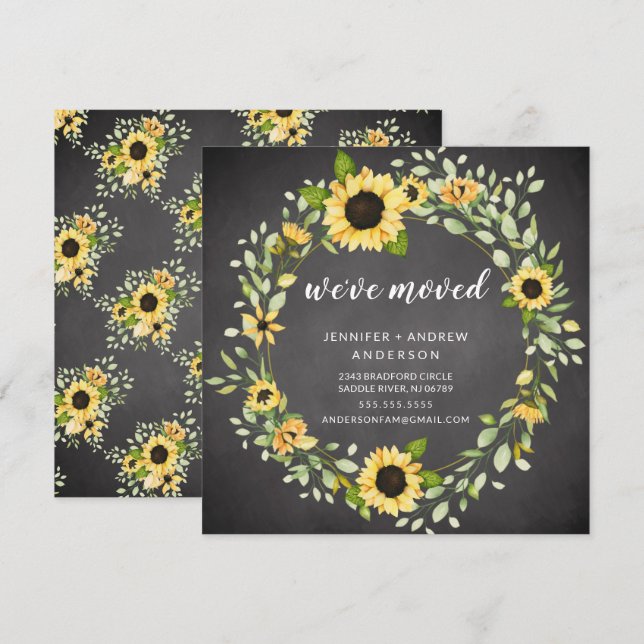 Chalkboard Sunflowers Moving Announcement (Front/Back)