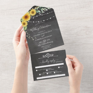 Chalkboard sunflowers string lights all in one invitation