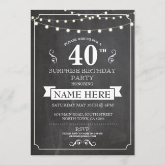Chalkboard Surprise Birthday Party 40th Invite