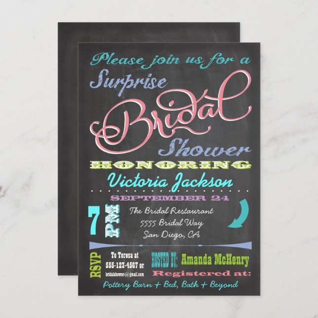 Chalkboard Surprise Bridal Shower Invitations (Front/Back)