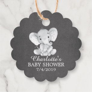 Chalkboard Sweet Elephant Baby Shower Favour Gift Tags