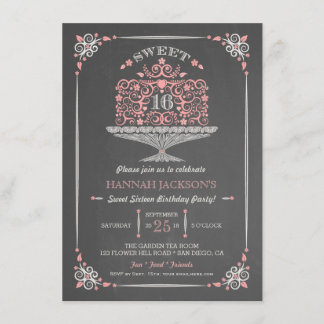 Chalkboard Sweet Sixteen Lacy Cake Invitation