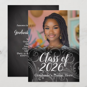 Chalkboard Swirl Class of 2021 Photo Graduation Invitation