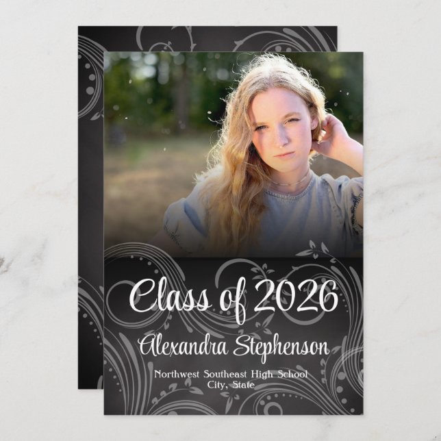 Chalkboard Swirl Class of 2025 Photo Graduation Invitation (Front/Back)